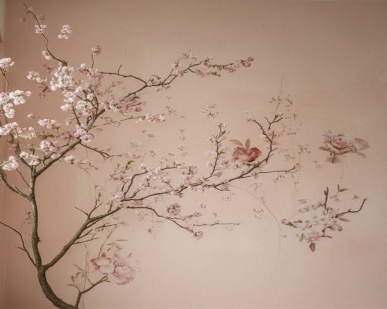 Cherry Blossom Mural on Pink Wall