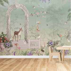 Fantasy Garden with Deer, Bunny, and Balloons