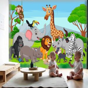 Jungle Mural with Cartoon Animals