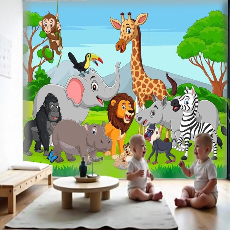 Jungle Mural with Cartoon Animals