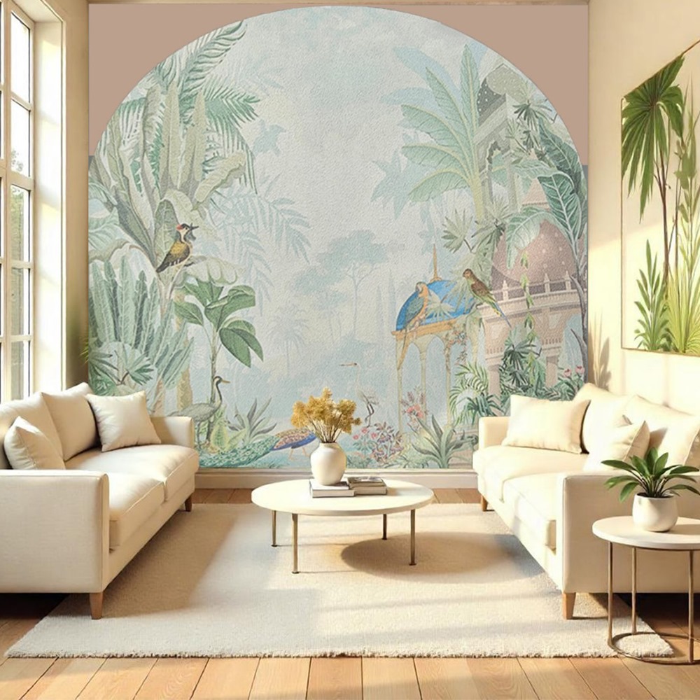 Jungle Pavilion with Peacocks and Tropical Birds