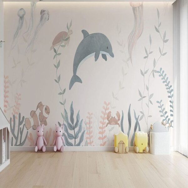 Marine Life Mural with Dolphin and Jellyfish