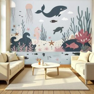 Underwater Mural with Whale and Sea Creatures
