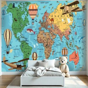 Whimsical World Map with Animals