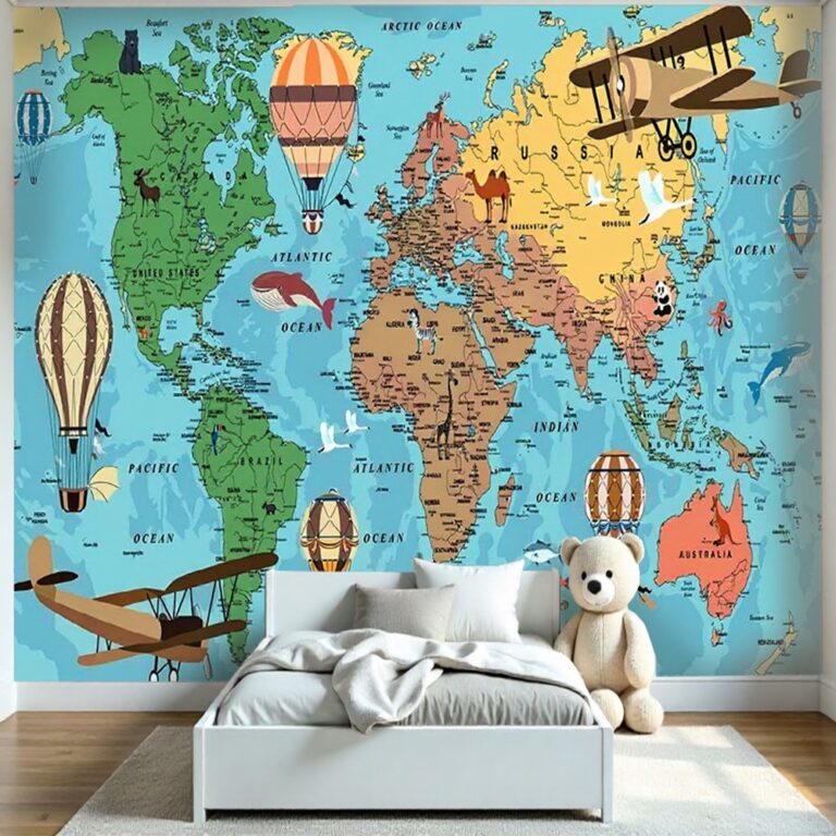 Whimsical World Map with Animals