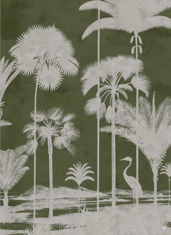Modern Monochromatic Tropical Palm Tree Wallpaper - Olive Green Jungle Mural - Image 2