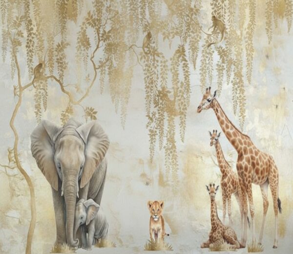 Luxury Golden Safari Wallpaper Mural - Elegant African Animal Design - Image 2
