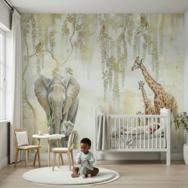 Luxury Golden Safari Wallpaper Mural - Elegant African Animal Design