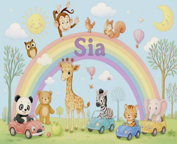 Personalized Rainbow Animal Car Parade Wallpaper (Name Placeholder) - Image 2