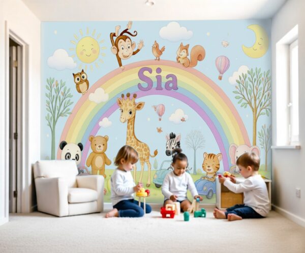 Personalized Rainbow Animal Car Parade Wallpaper (Name Placeholder)