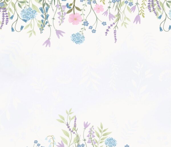 Shabby Chic Pastel Floral Wallpaper Border - Lilac & Blue Botanical Mural - Image 2