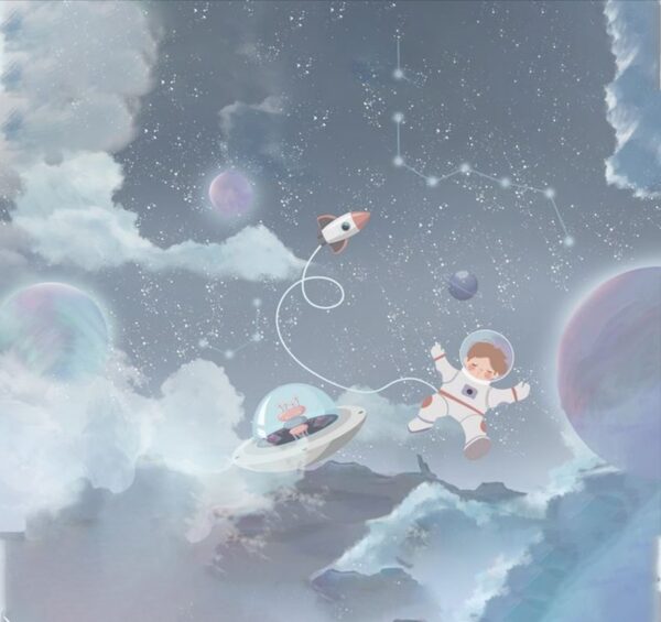 Dreamy Outer Space & Astronaut Wallpaper - Grey Galaxy Mural - Image 2