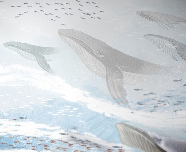 Majestic Watercolor Whale Wallpaper Mural - Ocean Blue Nursery Decor - Image 2