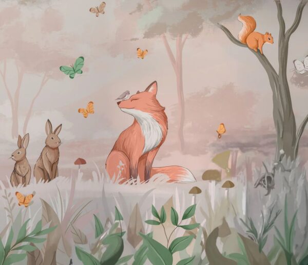 Serene Fox and Bunny Meadow Wallpaper - Soft Pastel Woodland - Image 2