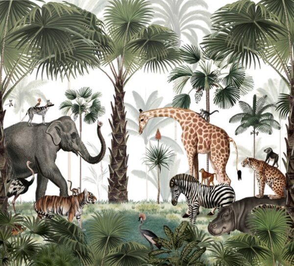 Vintage Illustrated Jungle Wallpaper - Detailed Tropical Animal Mural - Image 2