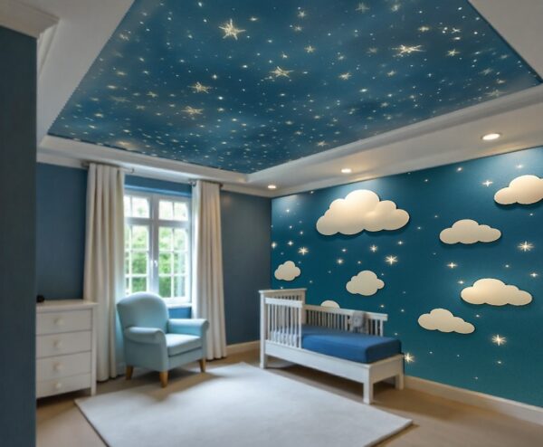 Dark Blue Starry Night Sky Wallpaper - Celestial Nursery or Bedroom