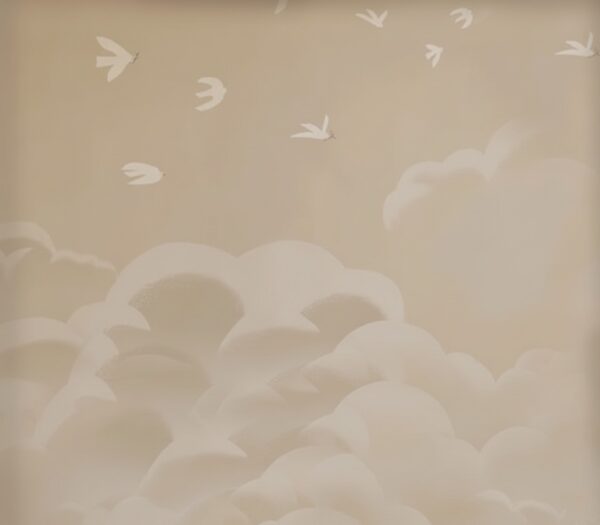 Calm Beige Cloudy Sky Wallpaper - Neutral Flying Birds Mural - Image 2