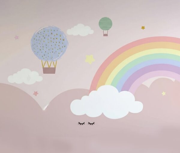 Dreamy Pastel Rainbow and Hot Air Balloon Wallpaper - Eyelash Clouds - Image 2