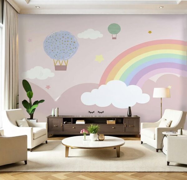 Dreamy Pastel Rainbow and Hot Air Balloon Wallpaper - Eyelash Clouds
