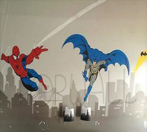 Batman and Spiderman Superhero Wallpaper - Dual Action City Mural - Image 2