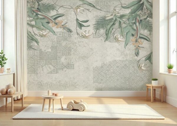 Vintage Industrial Jungle & Geometric Wallpaper - Abstract Botanical