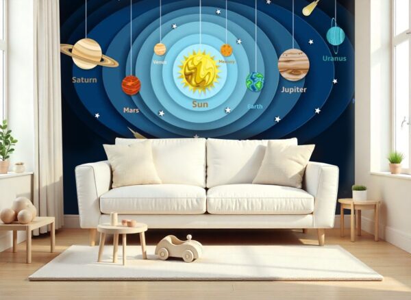 Kids Paper Cut Solar System Wallpaper - Educational Space Mural