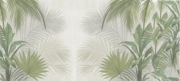 Minimalist Green Tropical Leaves Wallpaper - Neutral White Border Mural - Image 2