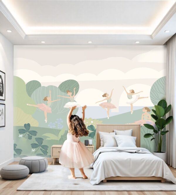 Enchanted Ballerina Dance Wallpaper - Pastel Garden Mural