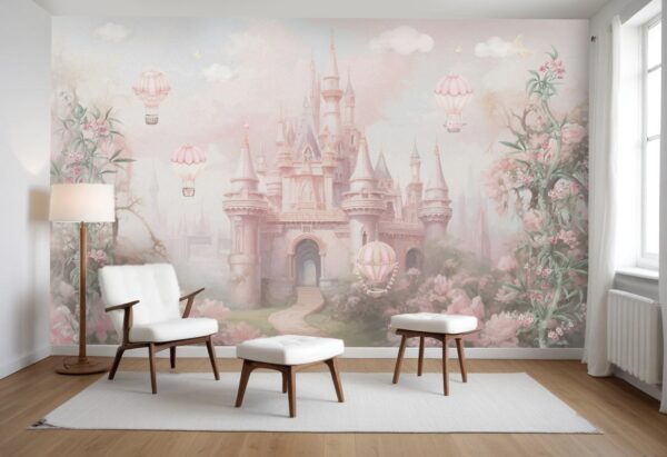Fairy Tale Pink Princess Castle Wall Mural