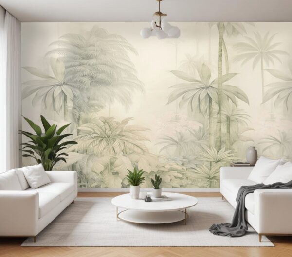 Ethereal Soft Beige Tropical Wall Mural