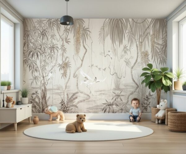 Sepia Tropical Landscape Mural