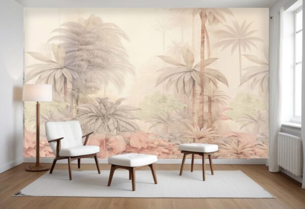 Pastel Blush Pink Tropical Mural