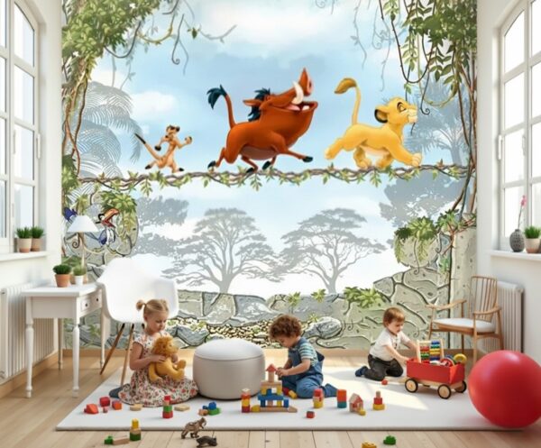 Disney Lion King Cartoon Wallpaper Mural - Simba, Timon & Pumbaa
