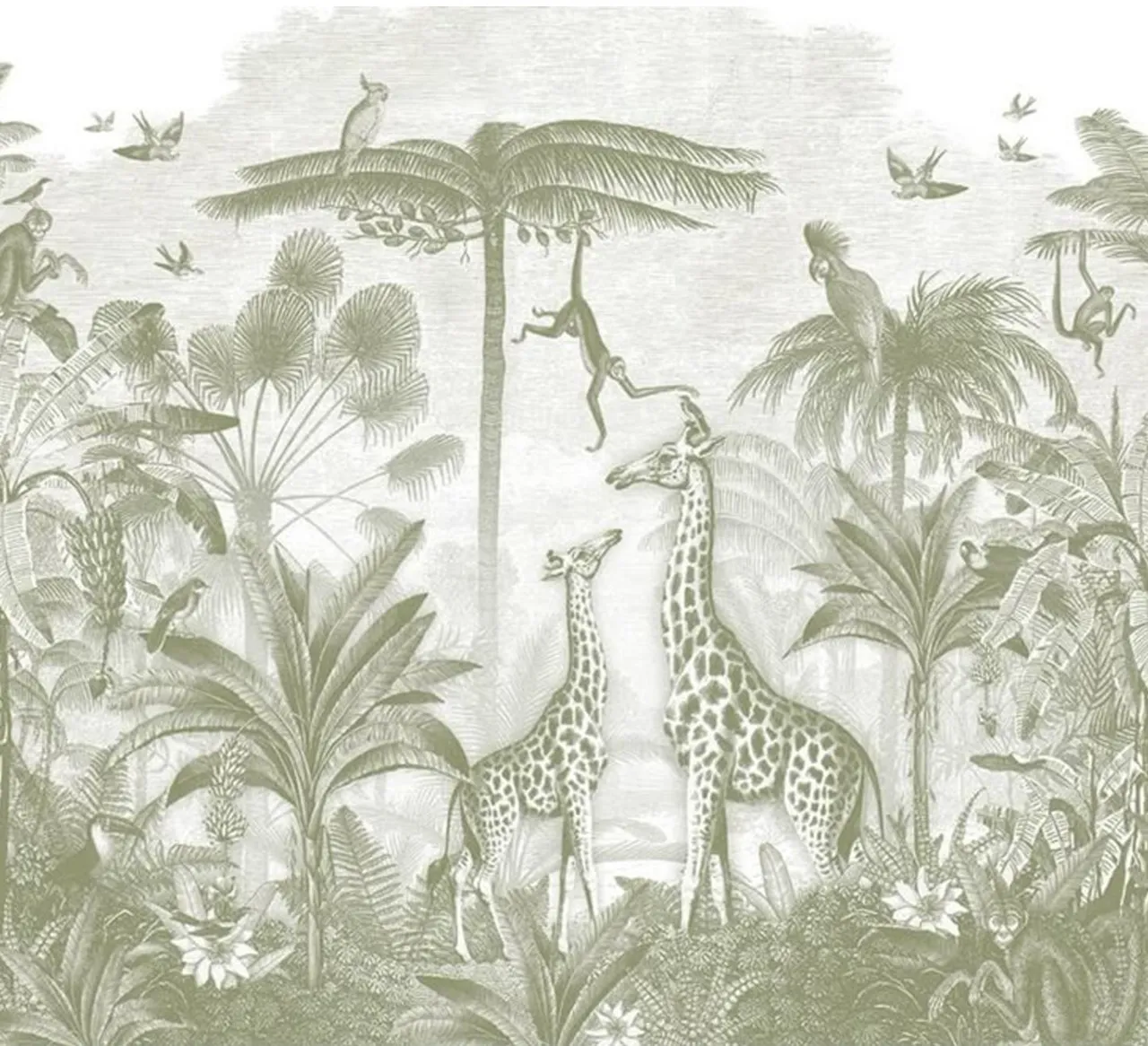 Chic Green Toile Safari Jungle Wallpaper for Nurseries by Wallchic Dubai - Image 2