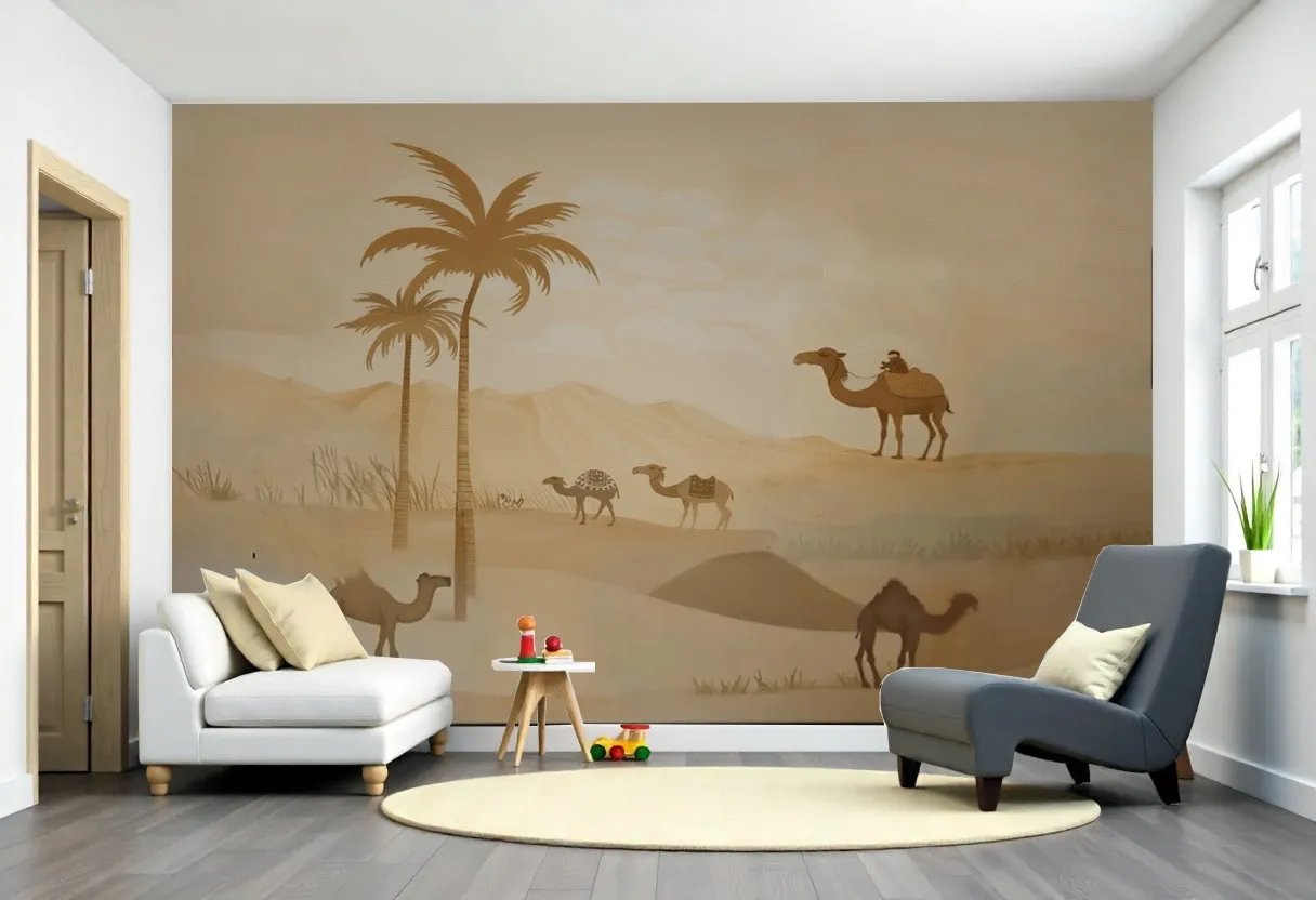 Unique Desert Oasis Camel Wallpaper Mural for Playrooms & Themed Decor - Wallchic Dubai