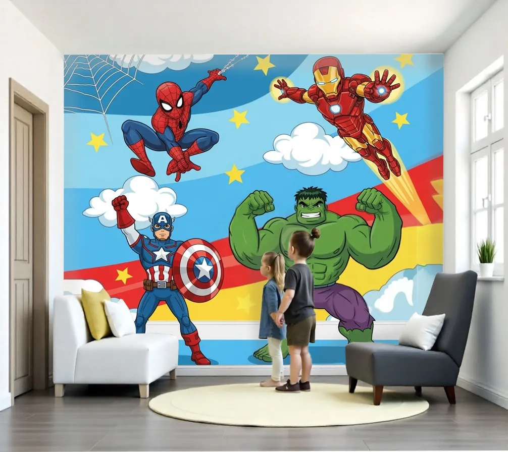 Action-Packed Marvel Superhero Wallpaper Mural for Kids' Rooms - Wallchic Dubai