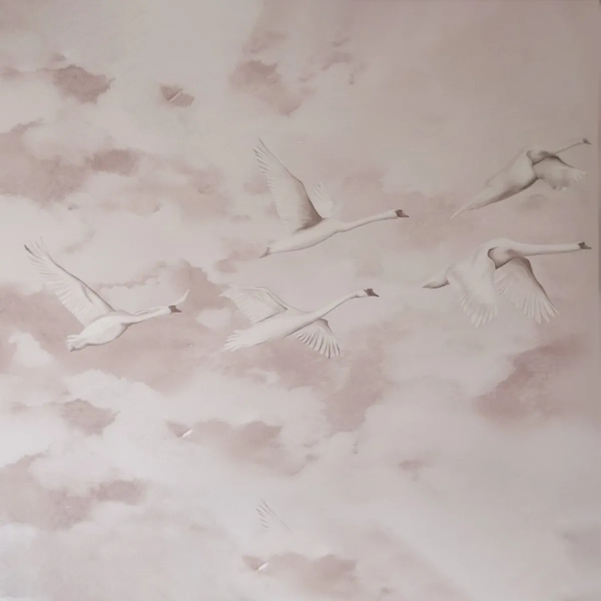 Dreamy Pink Cloud and Flying Swan Wallpaper Mural for Dubai Nursery - Image 2