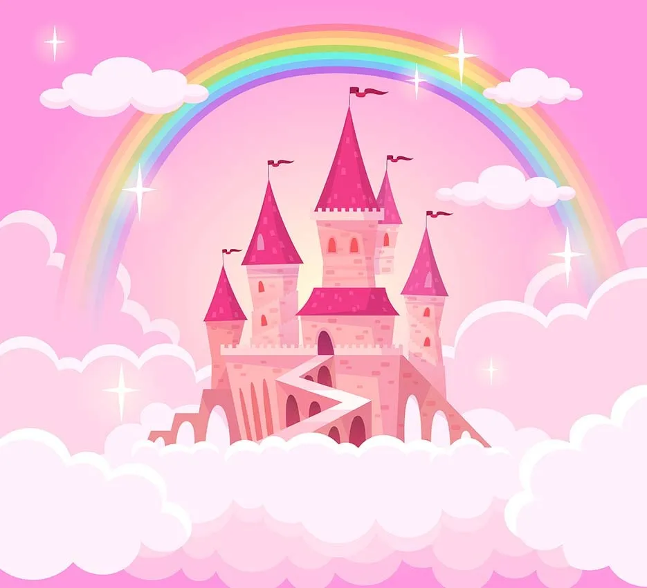 Dreamy Pink Castle and Rainbow Cloud Wallpaper for Girls' Rooms - Wallchic Dubai