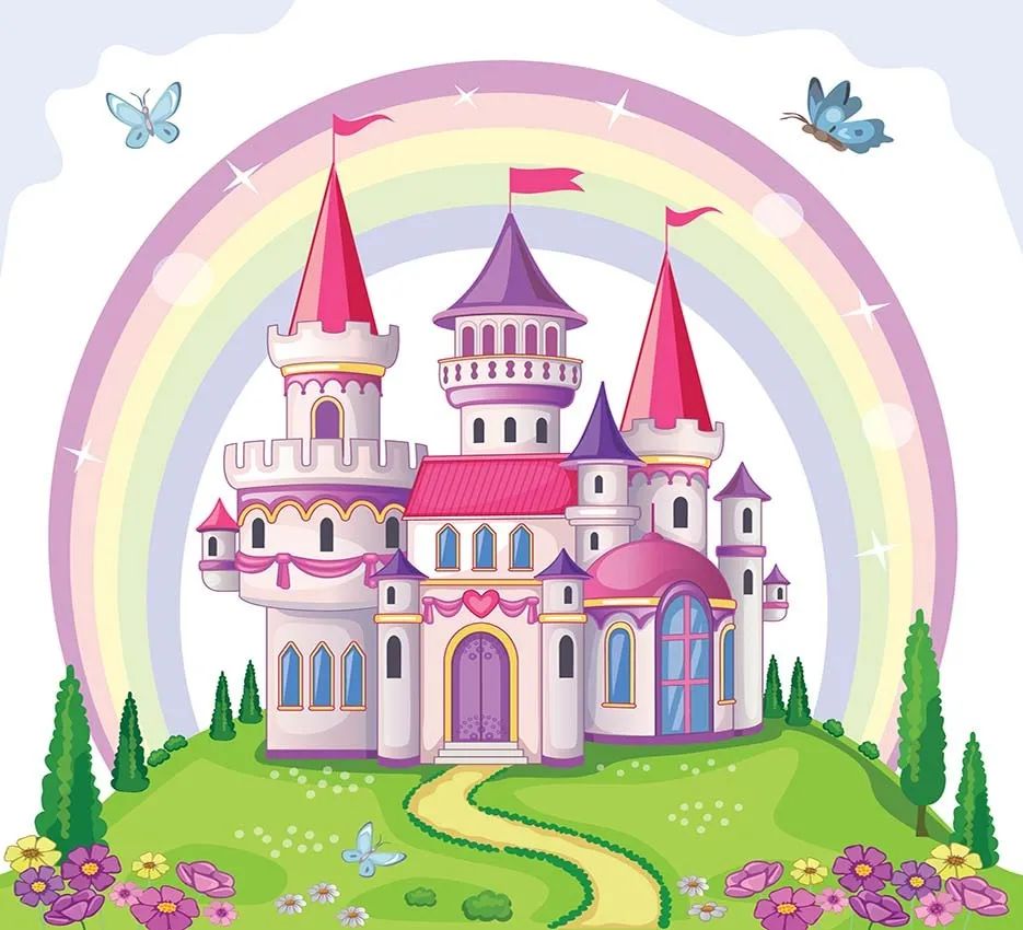 Fairy Tale Princess Castle and Rainbow Wallpaper for Kids' Rooms - Wallchic Dubai