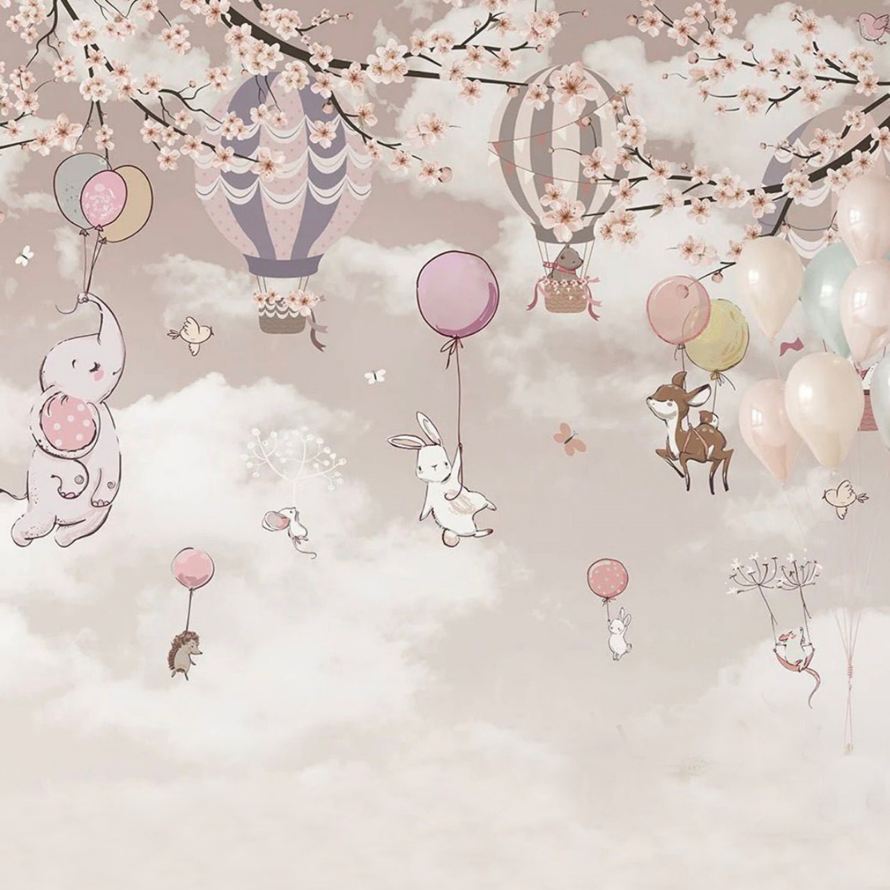 Charming Pastel Nursery Animals Hot Air Balloon Wallpaper - Wallchic Dubai - Image 2