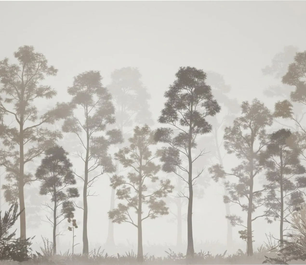 Minimalist Grey Misty Forest Trees Wallpaper Mural - Wallchic Dubai - Image 2