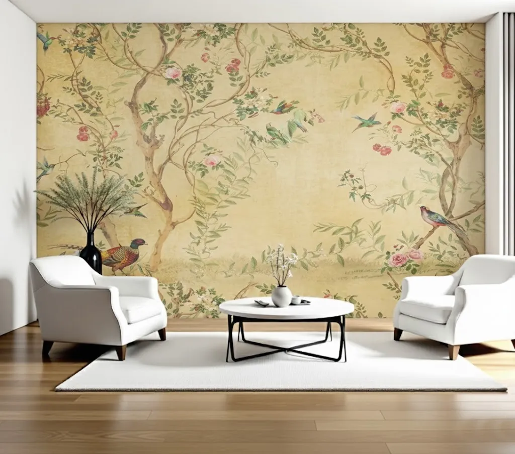 Traditional Vintage Chinoiserie Wallpaper Mural - Wallchic Dubai