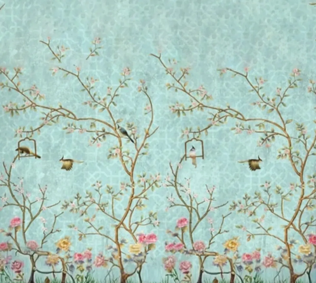 Mint Green Chinoiserie Bird & Blossom Wallpaper Mural - Wallchic Dubai - Image 2